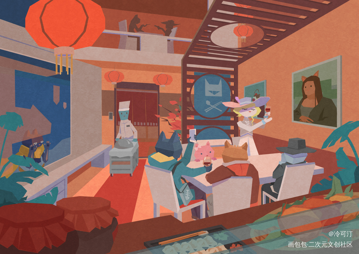 新年快乐！_平涂Q版我要上首推插画一只猫的旅行原创绘画作品