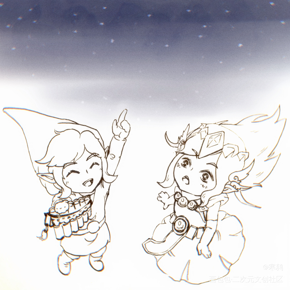 偷偷去看小星星_塞尔达传说塞尔达林克Q版同人绘画作品