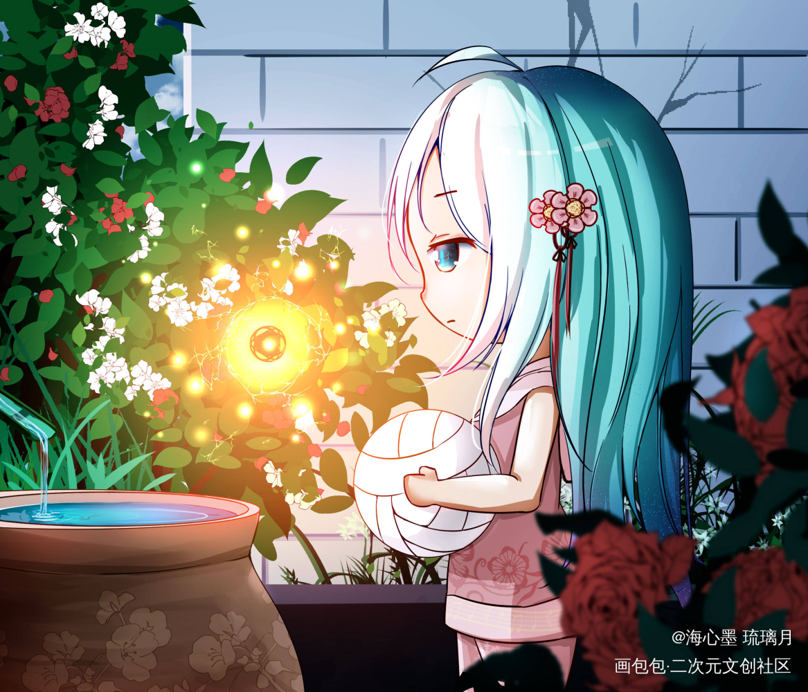 【璃月】梦—青空下_平涂日系Q版插画原创oc绘画作品