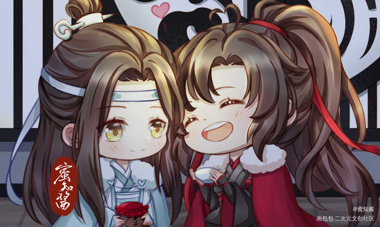 魔道贺年图&同款DIY场景开源_魔道祖师忘羡蓝景仪蓝思追金凌蓝忘机魏无羡平涂日系Q版我要上首推插画同人魔道祖师Q版绘画作品