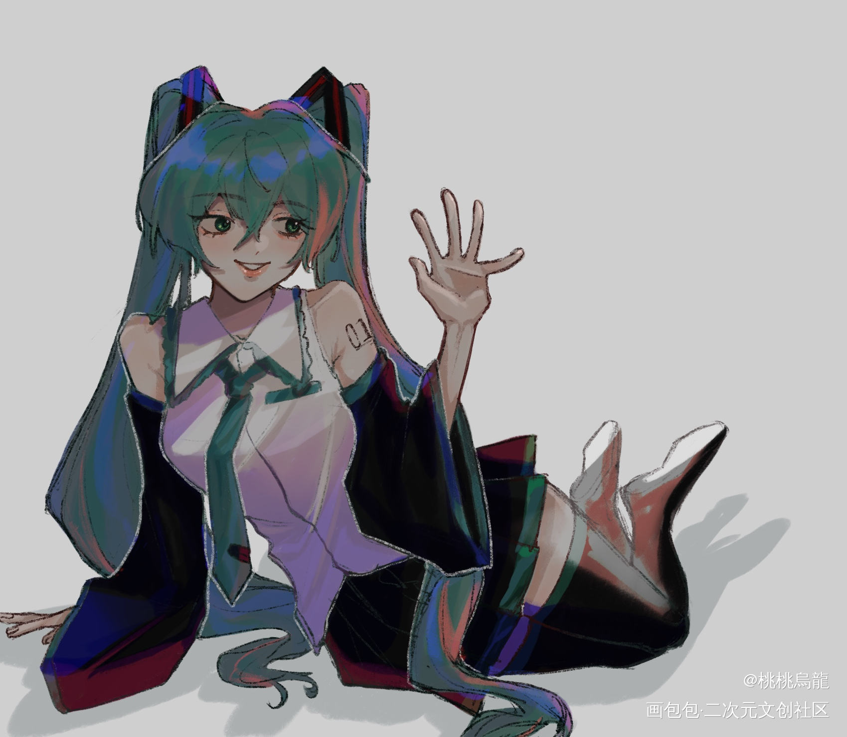 MIKU_初音未来初音未来平涂日系同人绘画作品