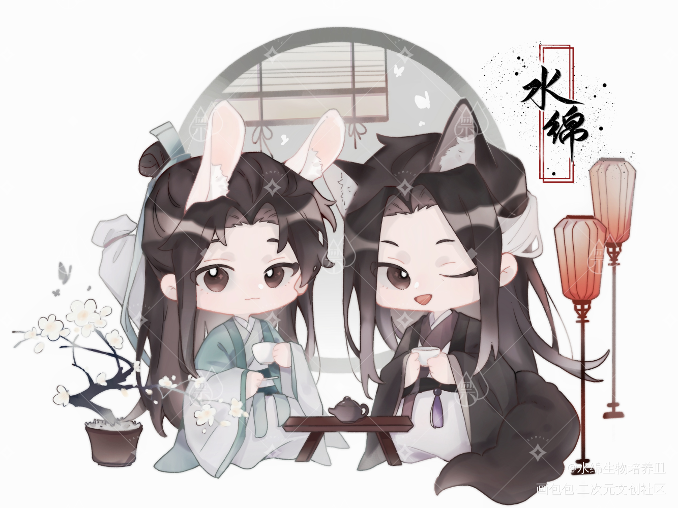 千秋稿_千秋晏沈沈峤晏无师Q版同人绘画作品