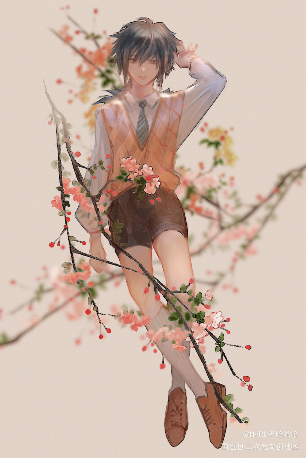 小男孩是好文明_鬼灭之刃富冈义勇立绘日系我要上首推插画同人绘画作品