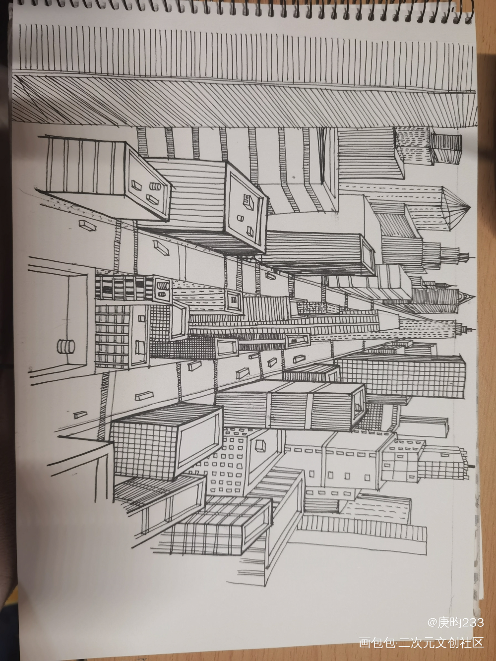 两个小时，打卡开学第二天，1_建筑钢笔画绘画作品