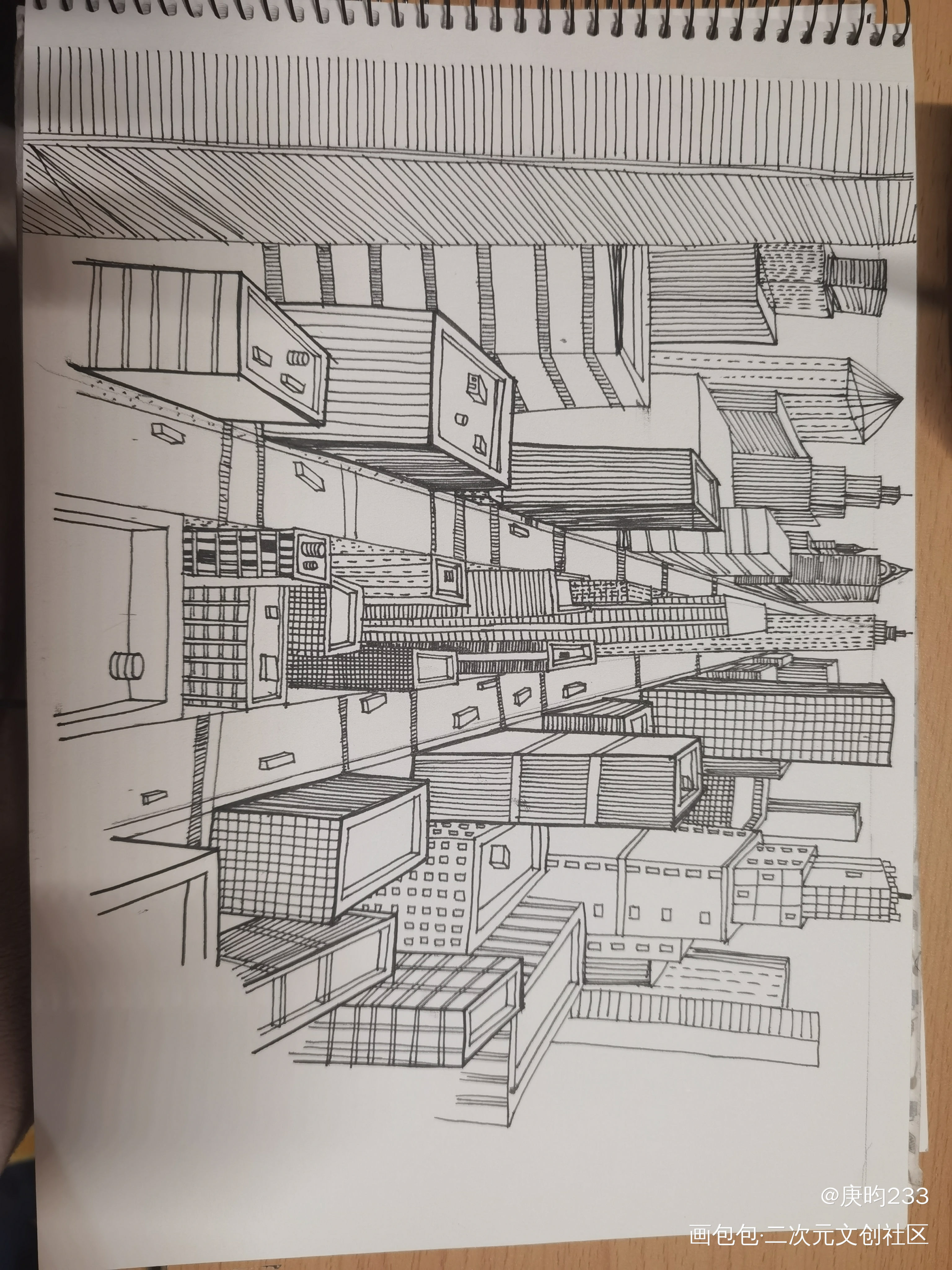 两个小时，打卡开学第二天，1_建筑钢笔画绘画作品
