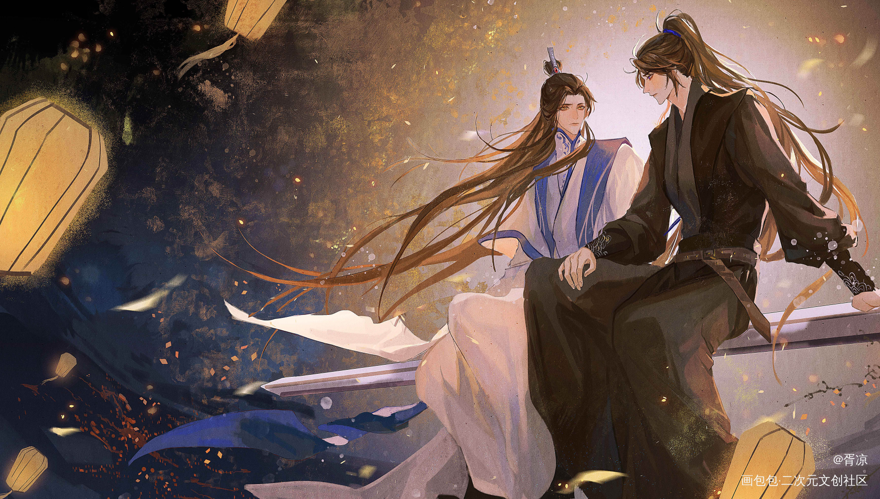 燃晚_二哈和他的白猫师尊燃晚厚涂插画同人绘画作品