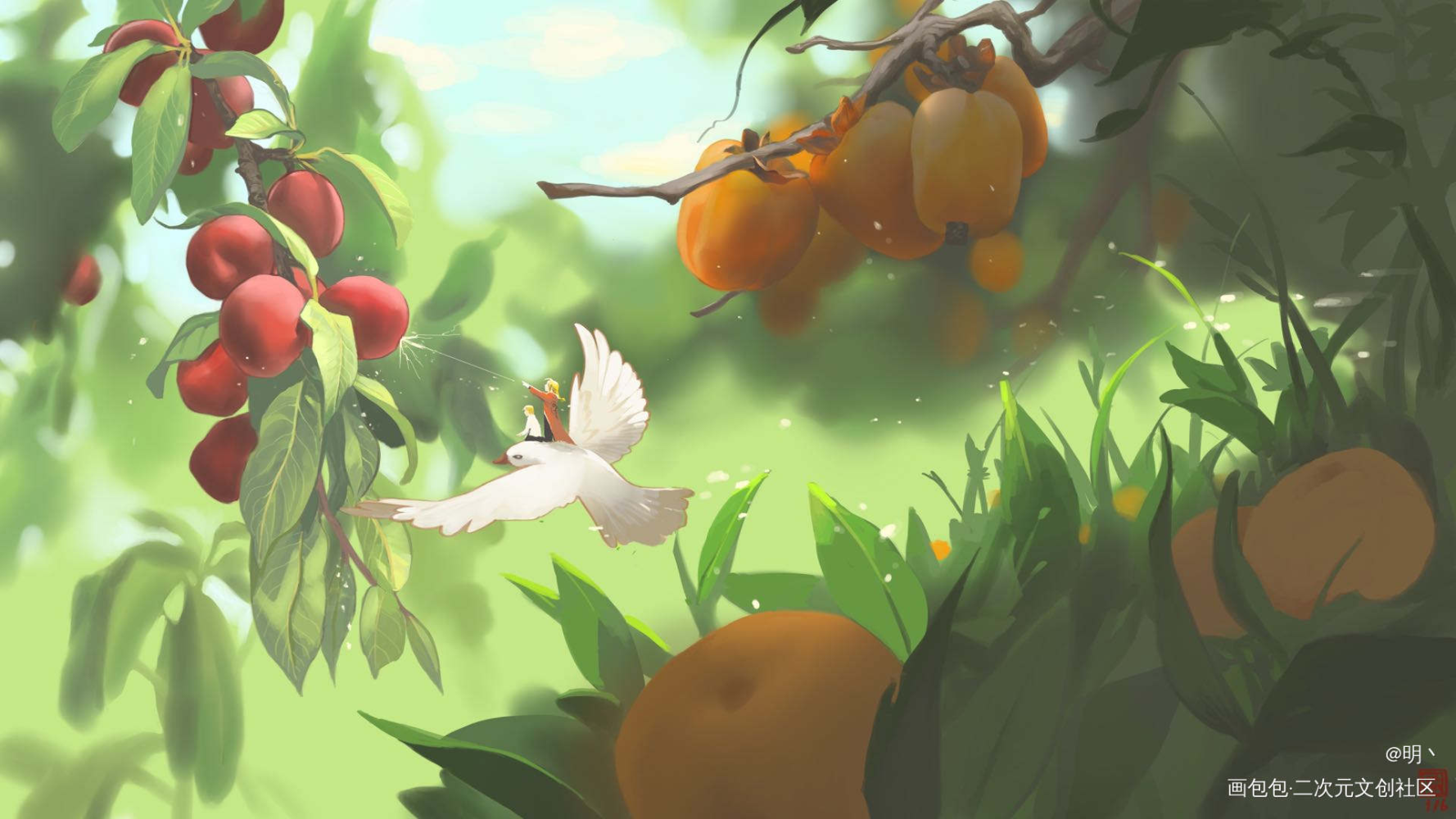 鸽子背上的艾尔利克兄弟_钢之炼金术师平涂绘画作品
