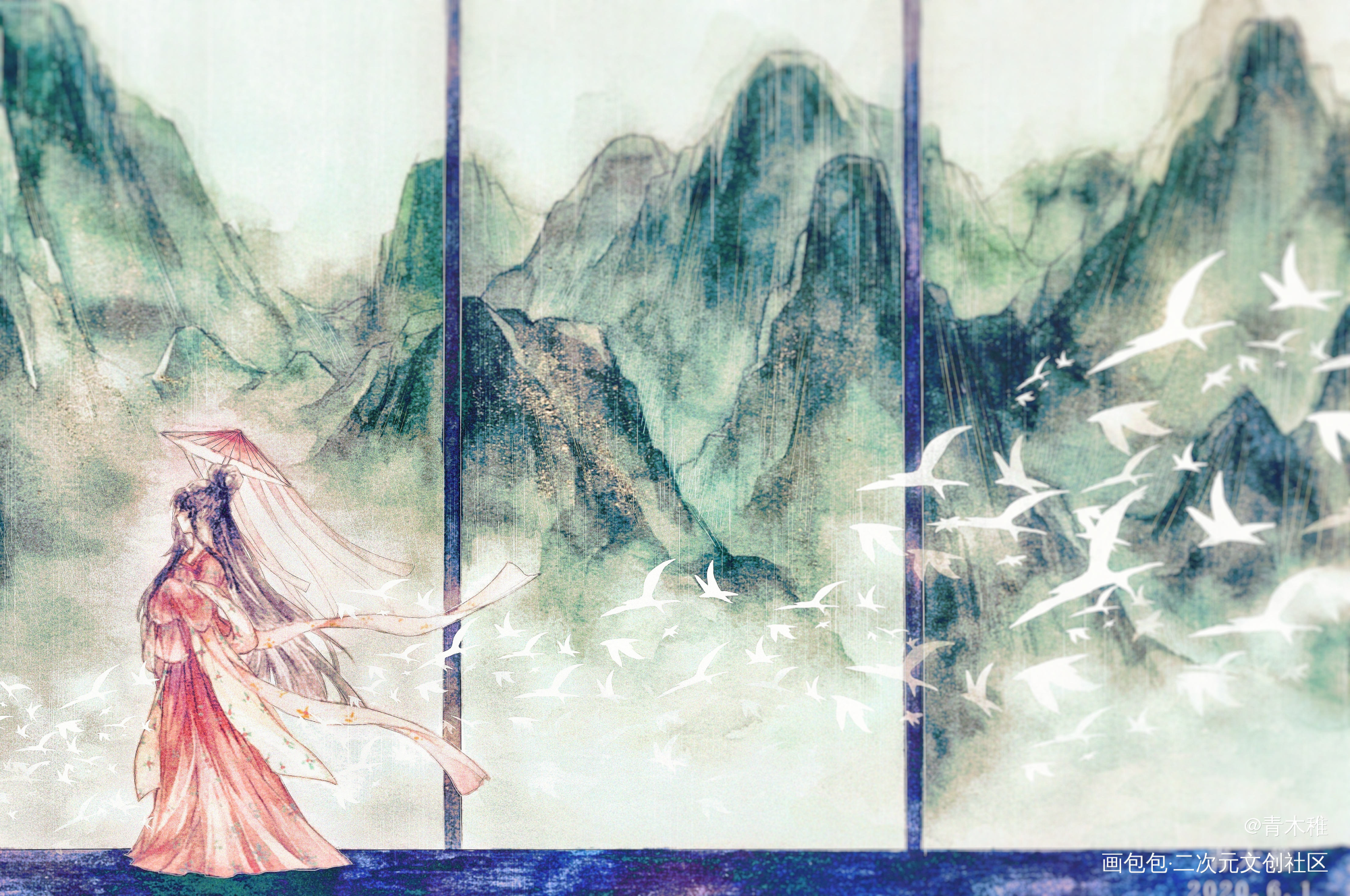 【小山河】_古风人物水彩日系插画绘画我要上首页原创插画原创绘画作品