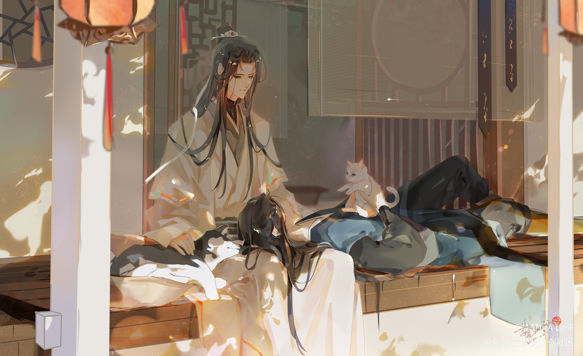 日常_二哈和他的白猫师尊燃晚绘画作品