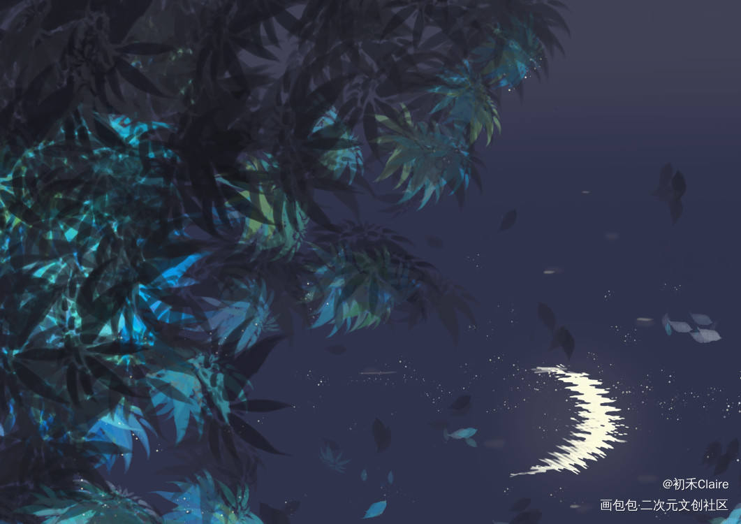 一湾月_插画原创绘画作品