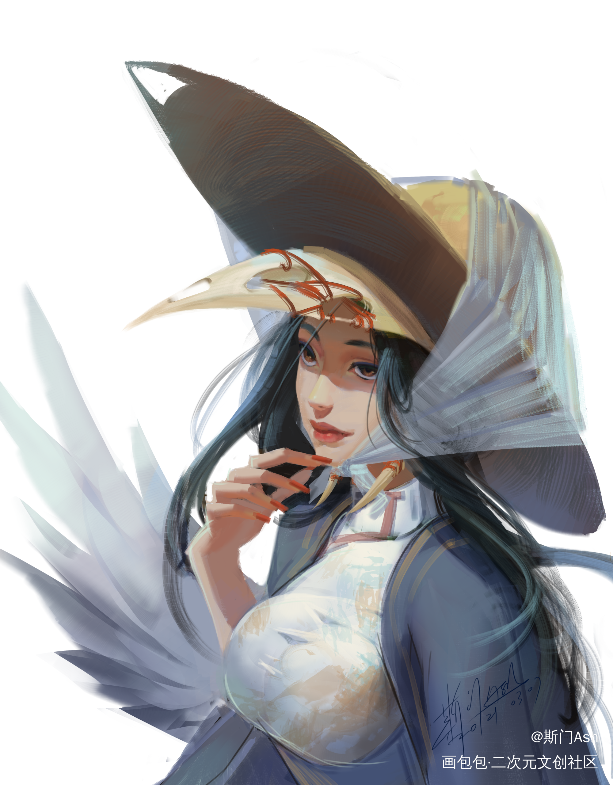 游人_厚涂插画原创ococ绘画作品