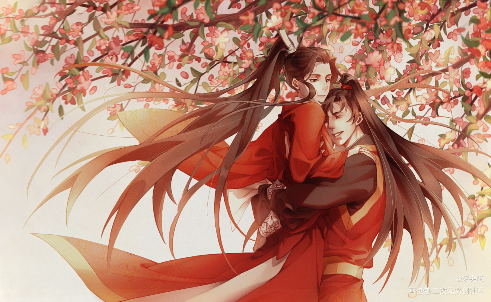 除夕的燃晚_二哈和他的白猫师尊燃晚墨燃楚晚宁古风平涂绘画作品