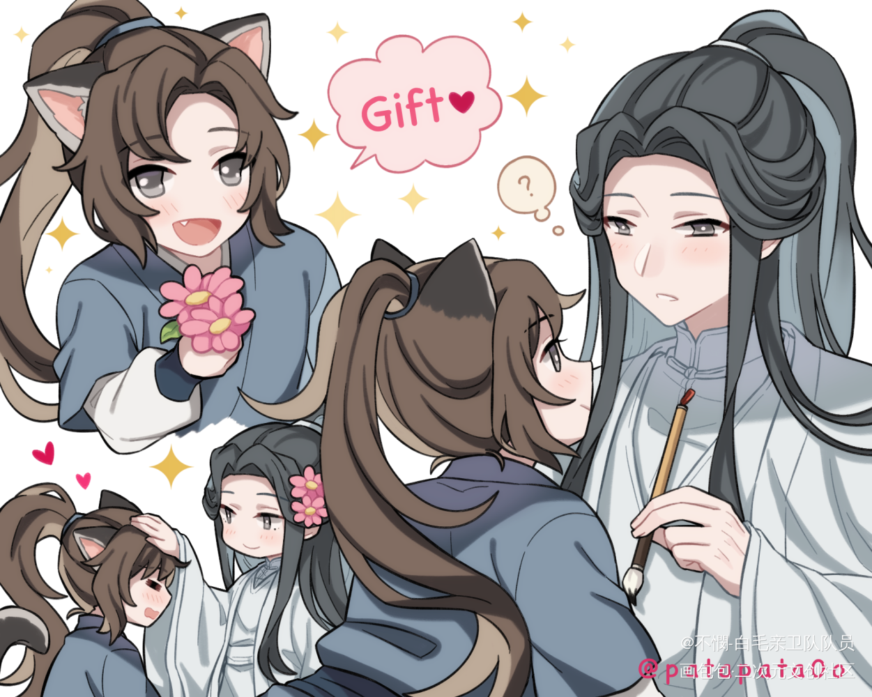燃晚摸鱼页～_二哈和他的白猫师尊燃晚墨燃楚晚宁平涂绘画作品