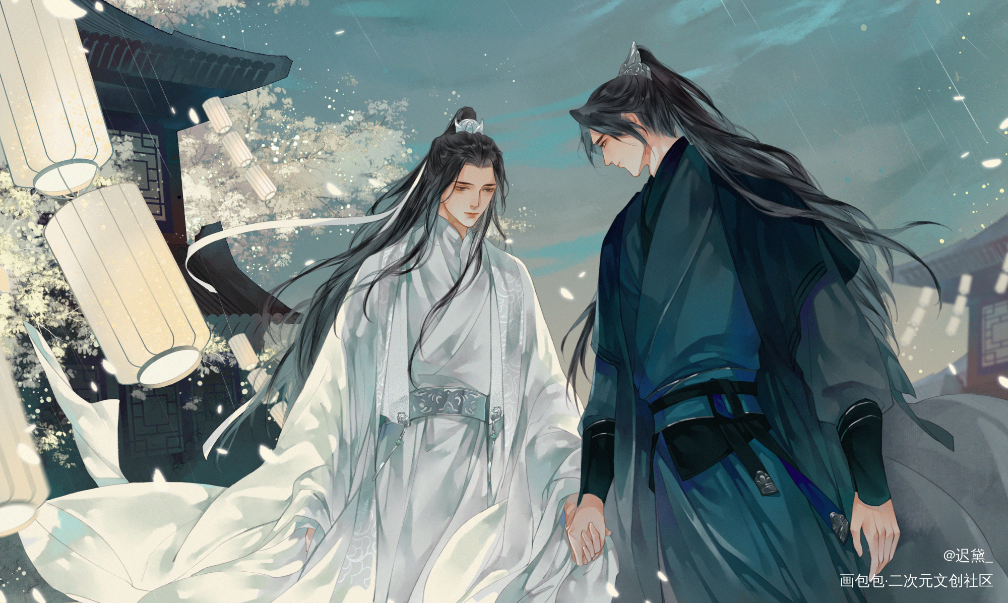 雨夜_二哈和他的白猫师尊墨燃楚晚宁古风绘画作品