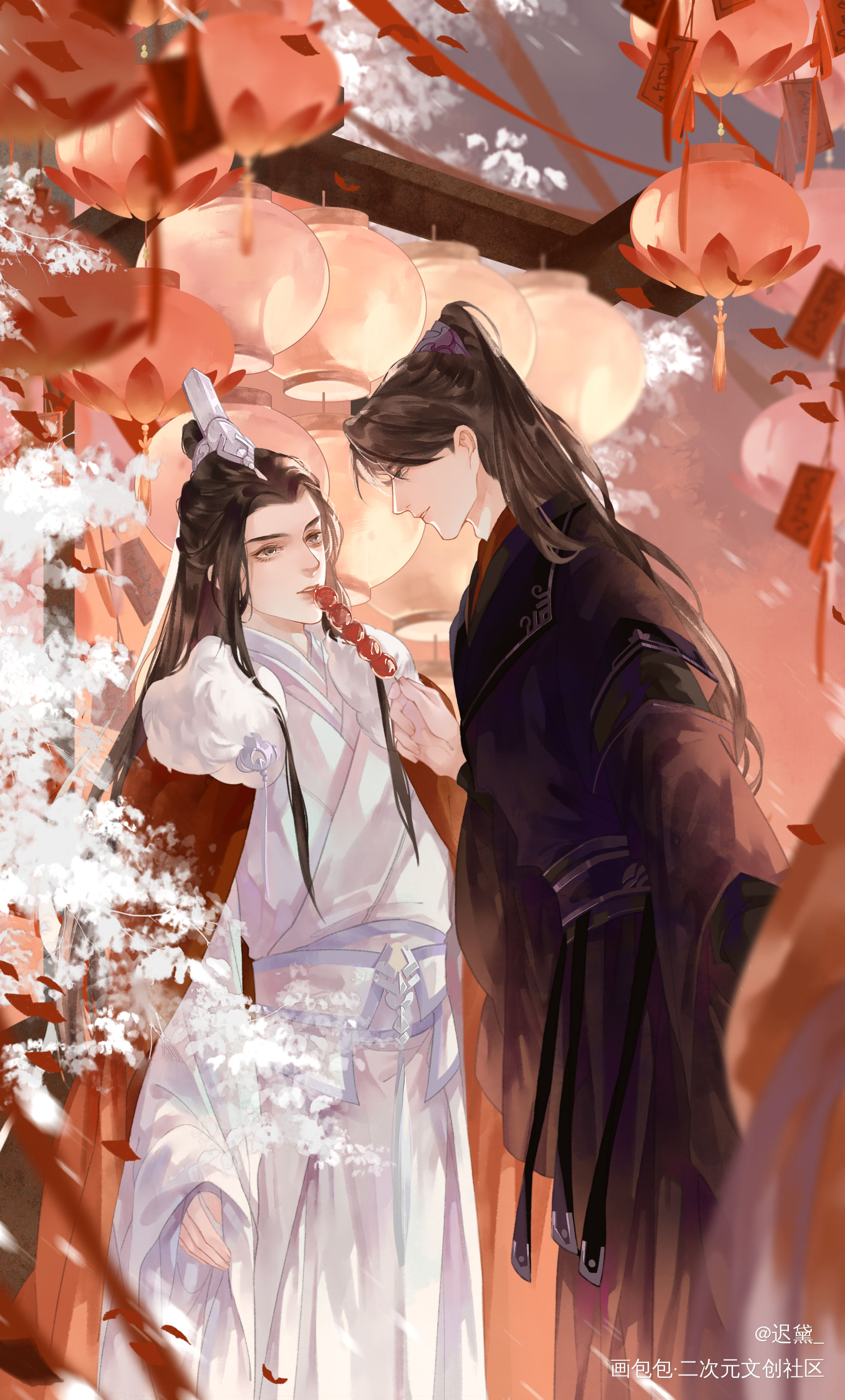 “晚宁！张嘴~”_二哈和他的白猫师尊墨燃楚晚宁古风绘画作品