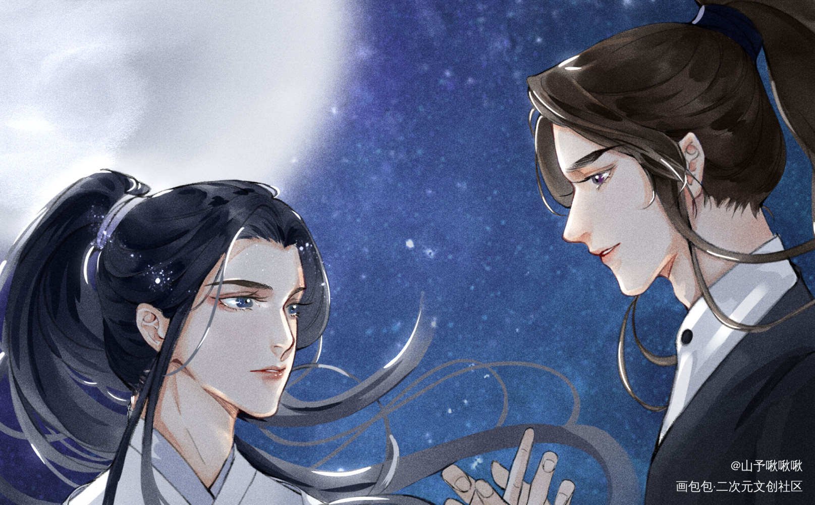 _二哈和他的白猫师尊燃晚古风平涂绘画作品