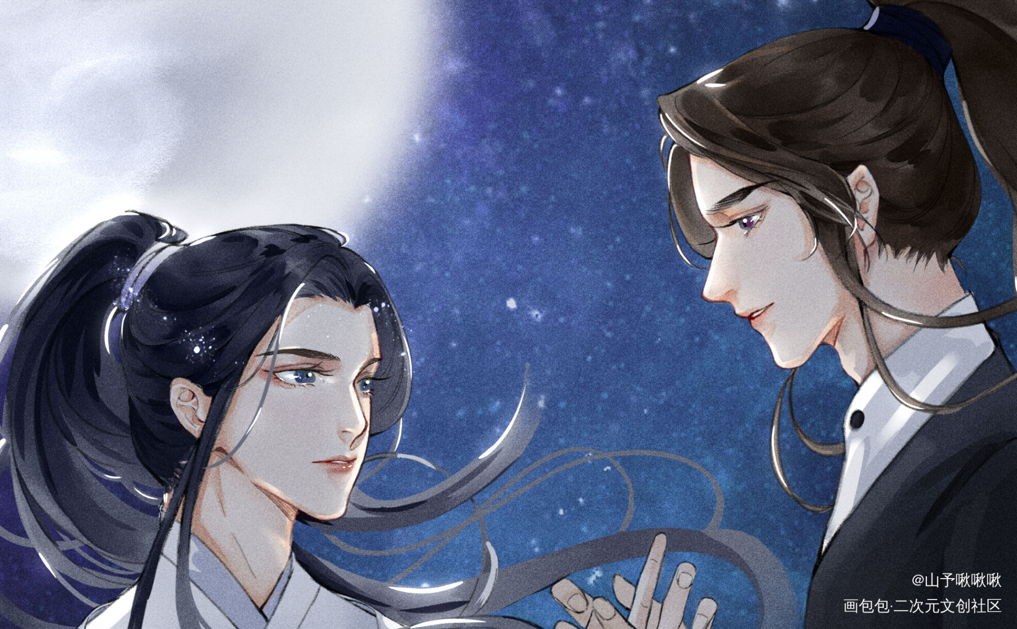 _二哈和他的白猫师尊燃晚古风平涂绘画作品