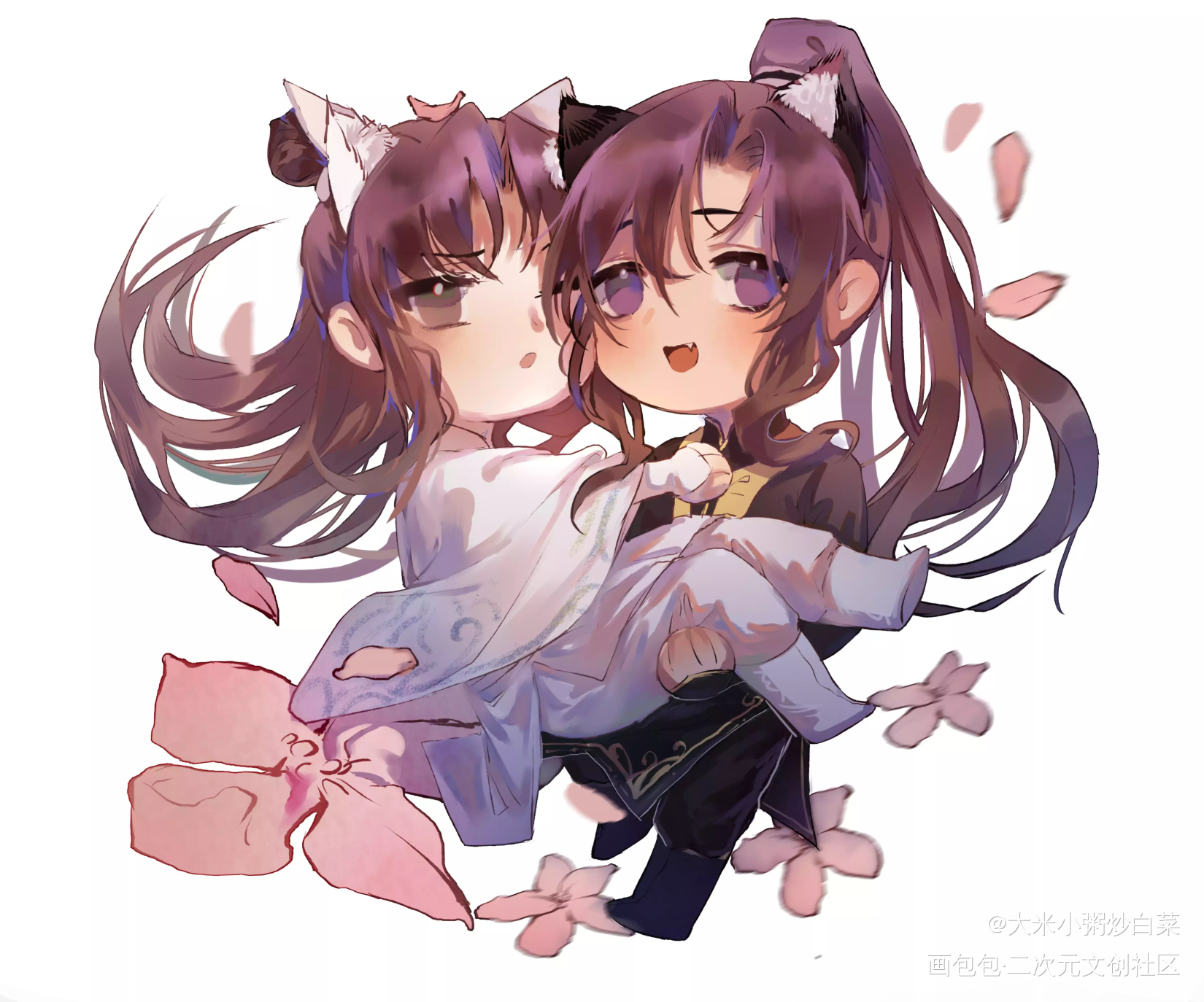 可爱两小只❤~_二哈和他的白猫师尊燃晚墨燃楚晚宁古风平涂日系Q版绘画作品