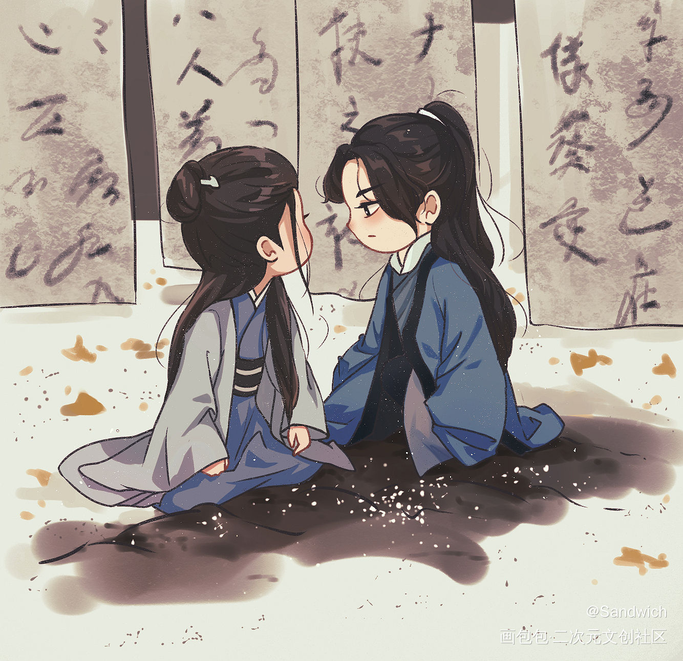 温周_山河令古风日系Q版头像同人绘画作品