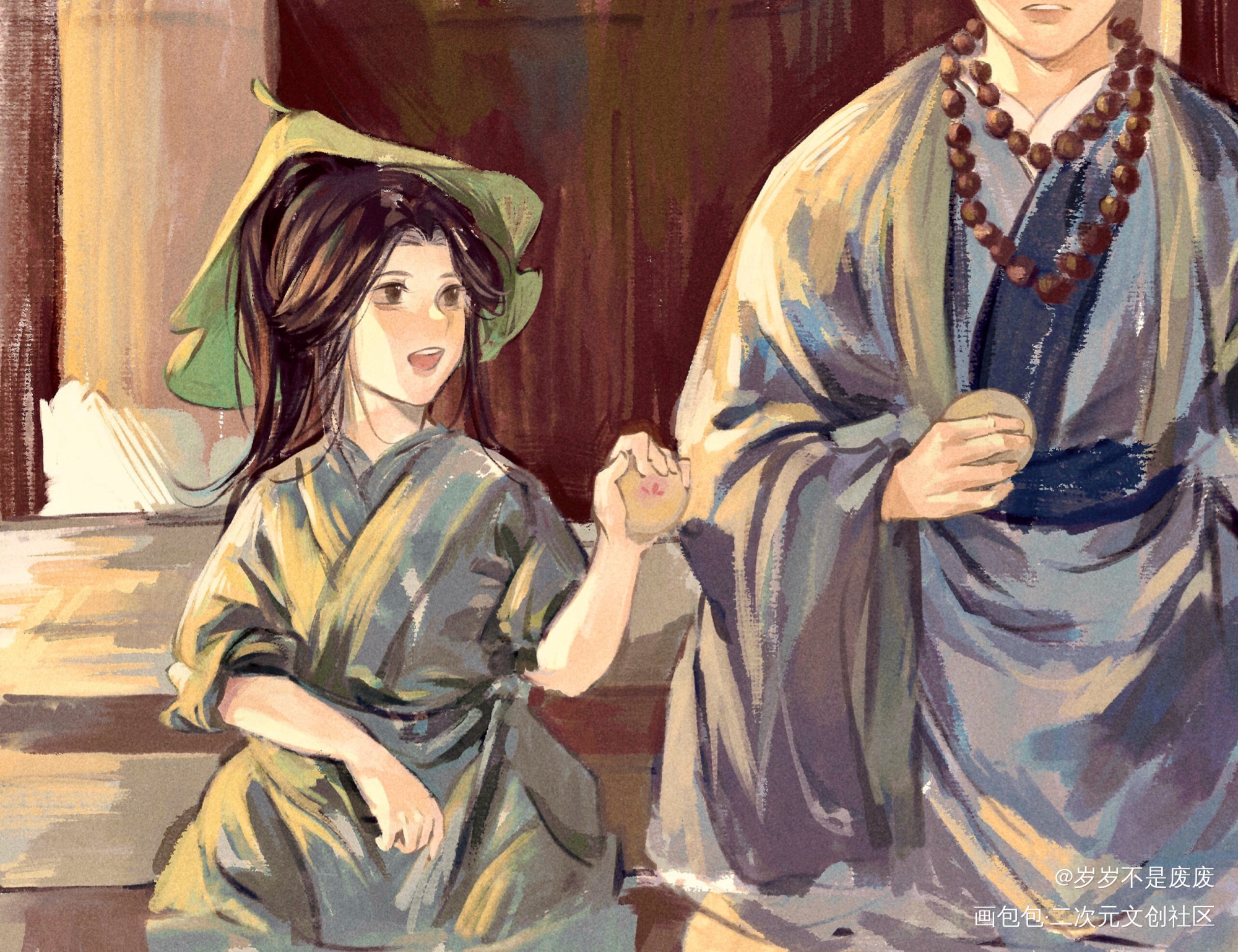 _二哈和他的白猫师尊燃晚楚晚宁古风厚涂绘画作品