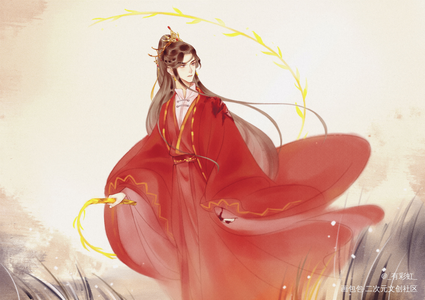 “风”_二哈和他的白猫师尊楚晚宁古风平涂绘画作品