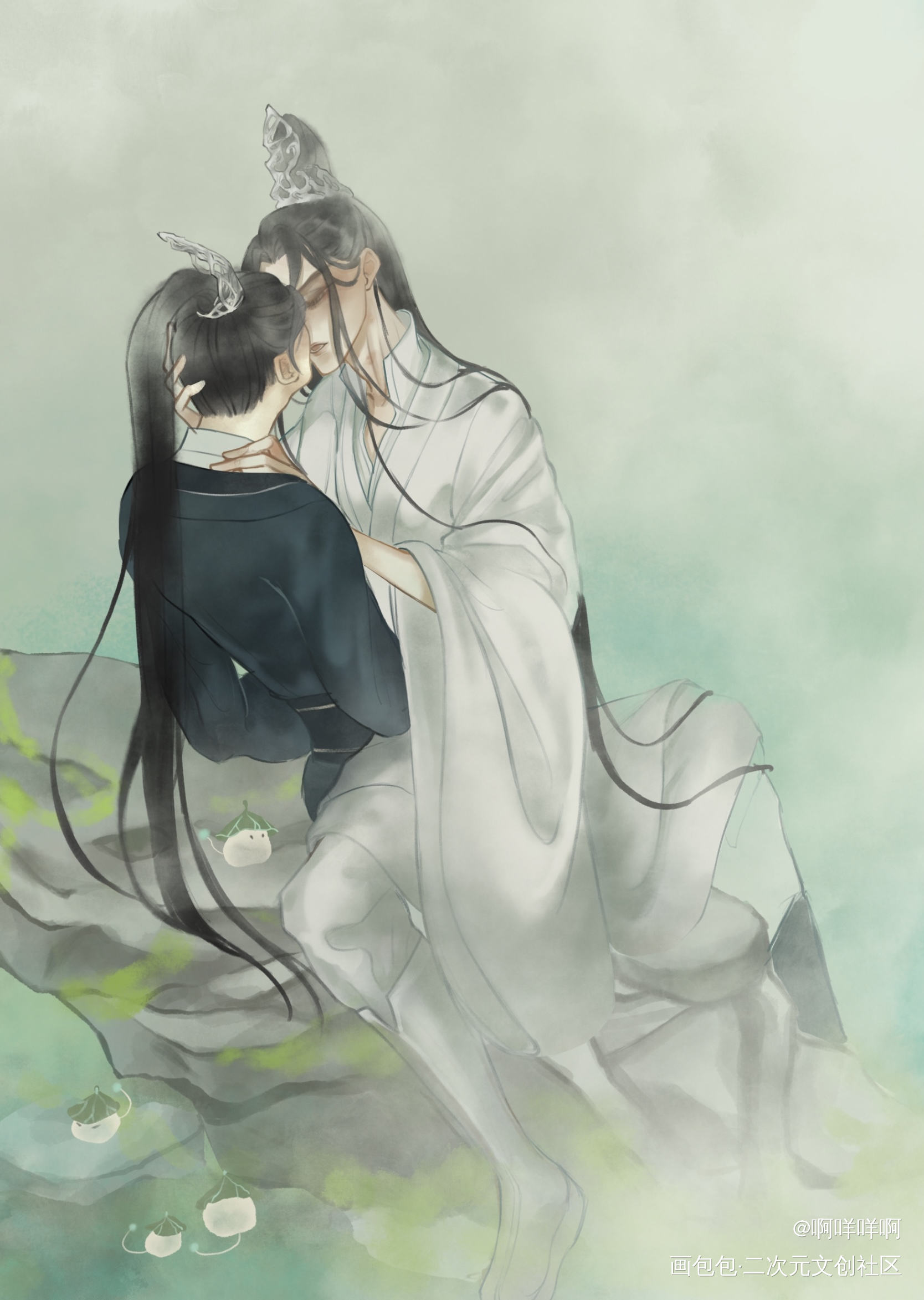 找年糕精_二哈和他的白猫师尊燃晚墨燃楚晚宁古风绘画作品