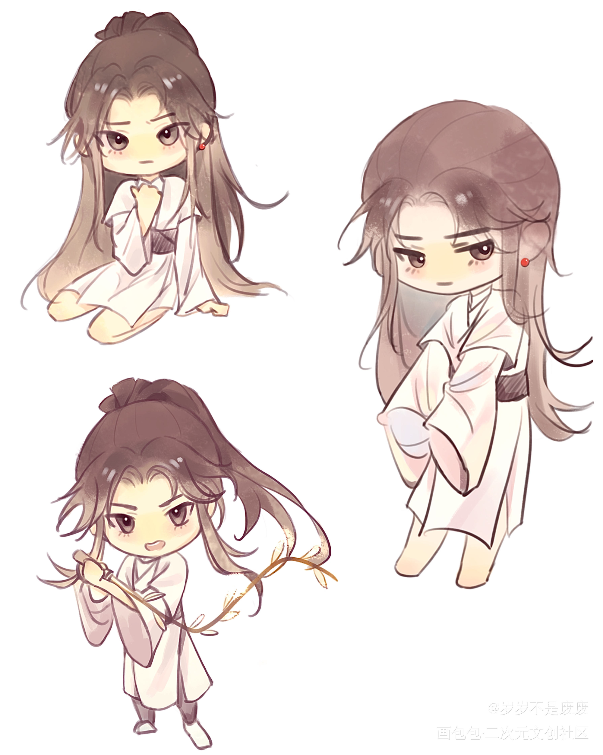 三个晚宁（¯﹃¯）_二哈和他的白猫师尊楚晚宁古风Q版绘画作品