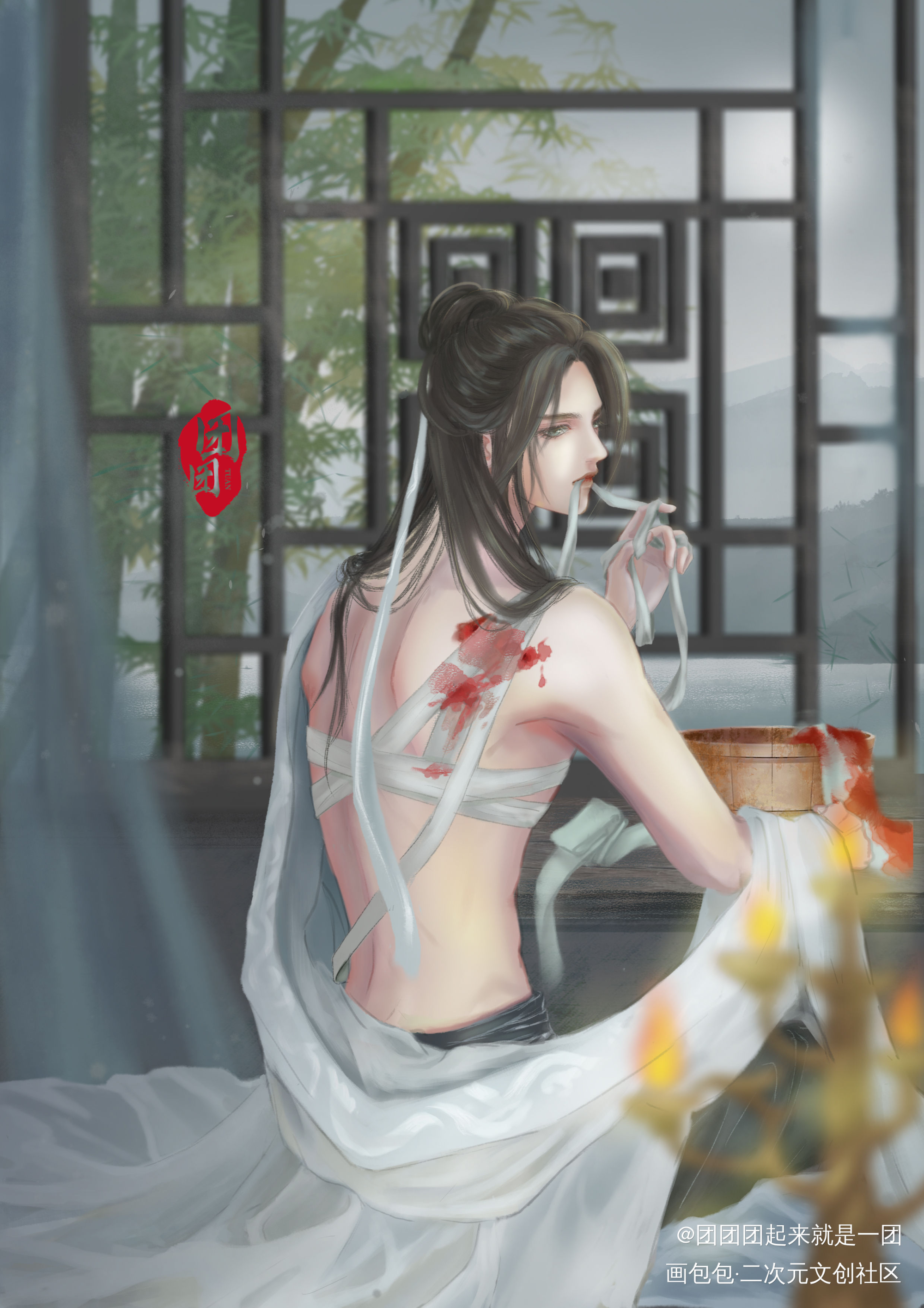 疗伤_二哈和他的白猫师尊燃晚楚晚宁绘画作品