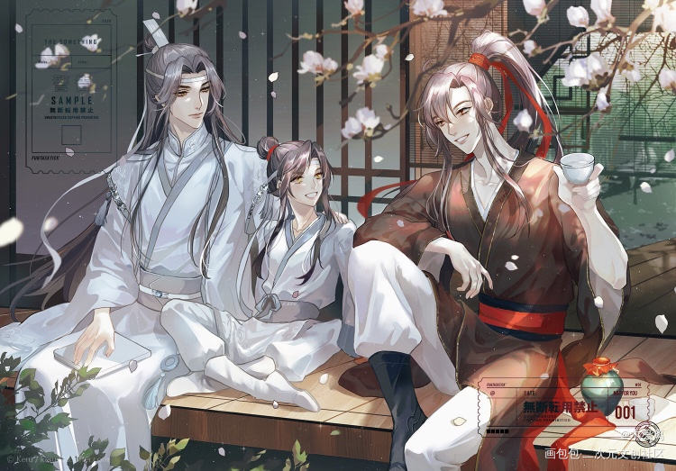 忘羡一家三口（约稿）_魔道祖师忘羡蓝忘机魏无羡古风同人绘画作品