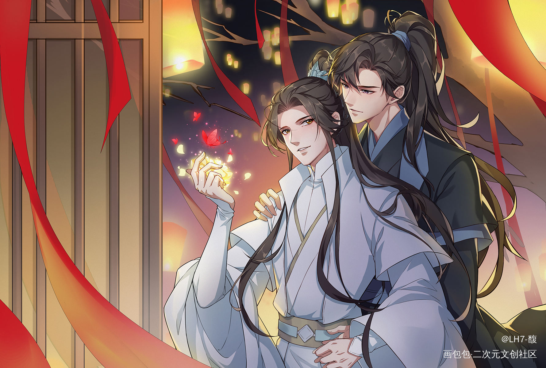 迎春_二哈和他的白猫师尊墨晚楚晚宁墨燃日系插画同人绘画作品