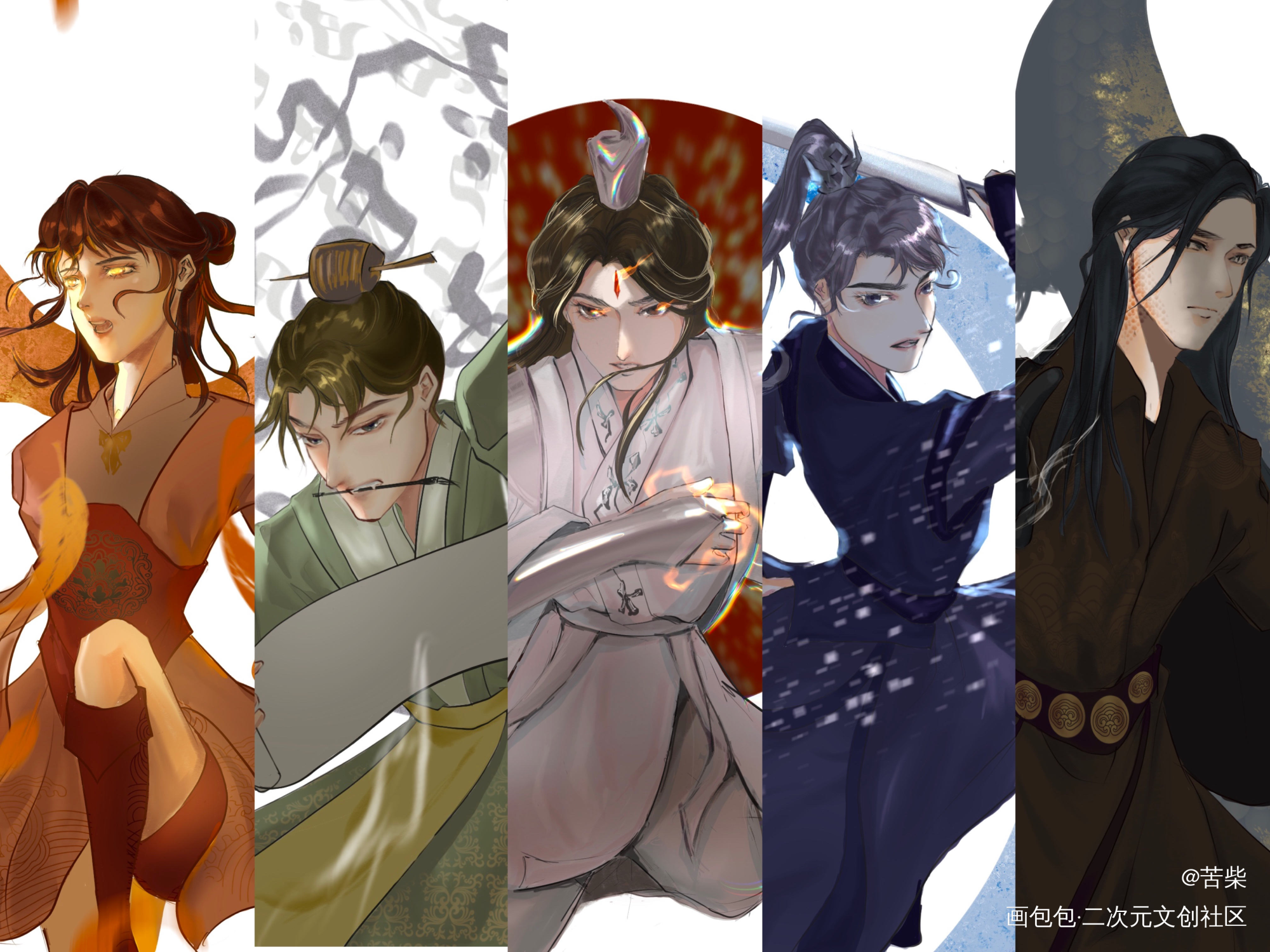 扶摇五小只全员战意_六爻古风priest绘画作品