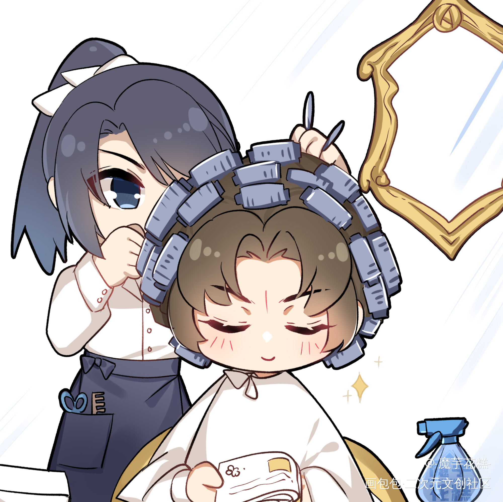 _六爻鸣潜严争鸣程潜Q版插画同人绘画作品