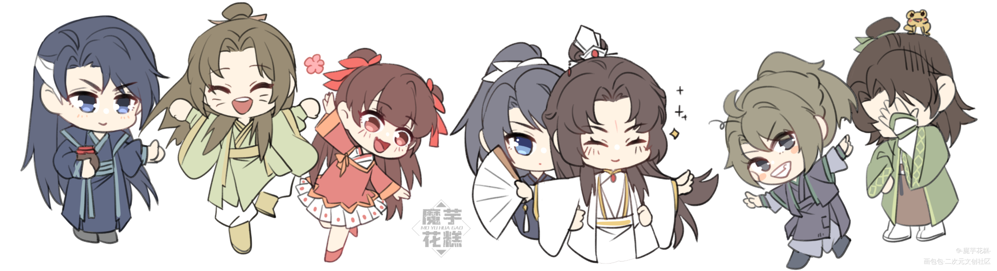 _六爻鸣潜严争鸣程潜Q版插画同人绘画作品