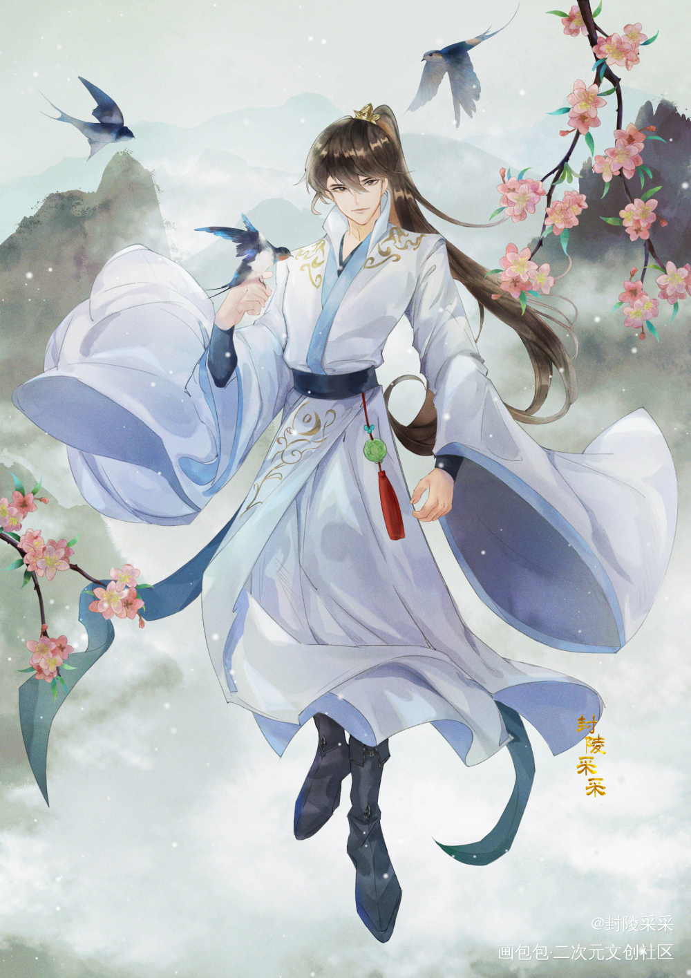 桃花小公子
陌上花开，可缓缓归_立绘古风水彩平涂日系原创人设原作oc绘画作品