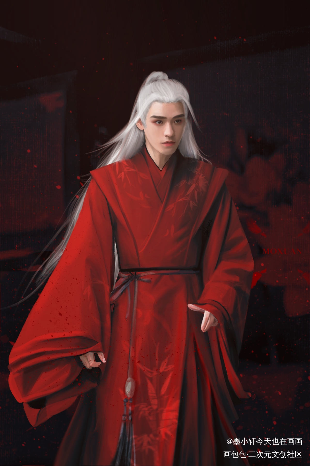 山河令 白发红衣yy！_山河令厚涂绘画作品