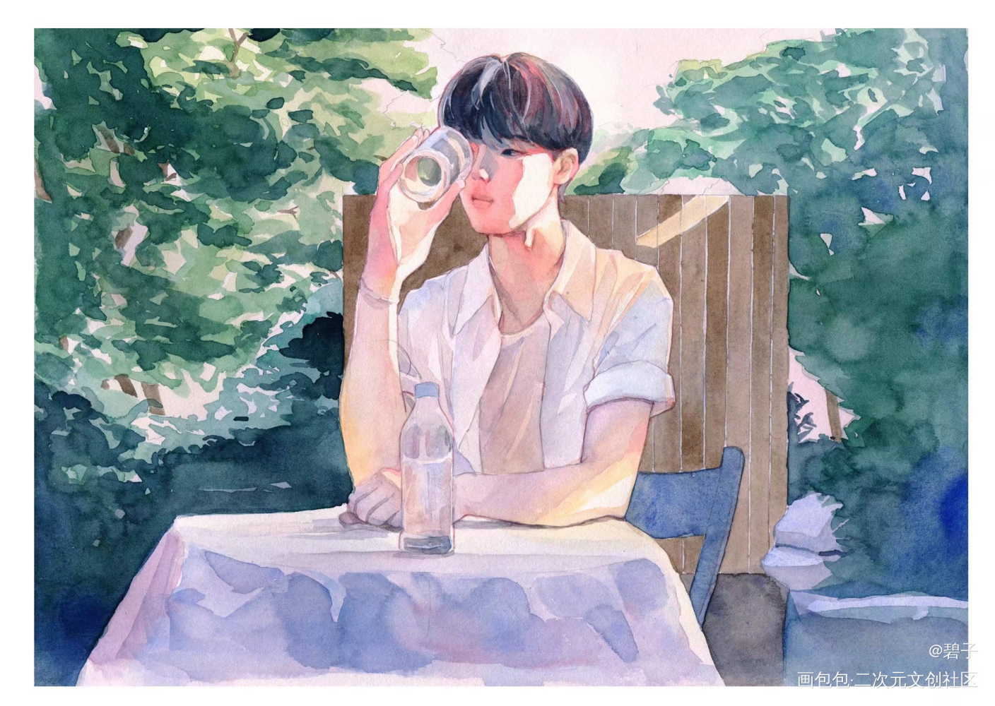 _水彩摸鱼板绘绘画作品