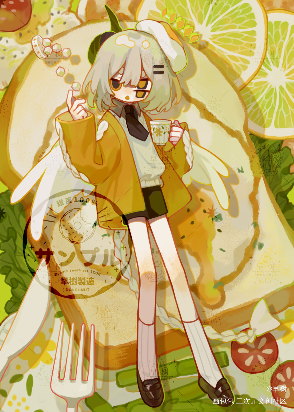 堆堆单人插图稿_Q版付费委托板绘插画绘画作品