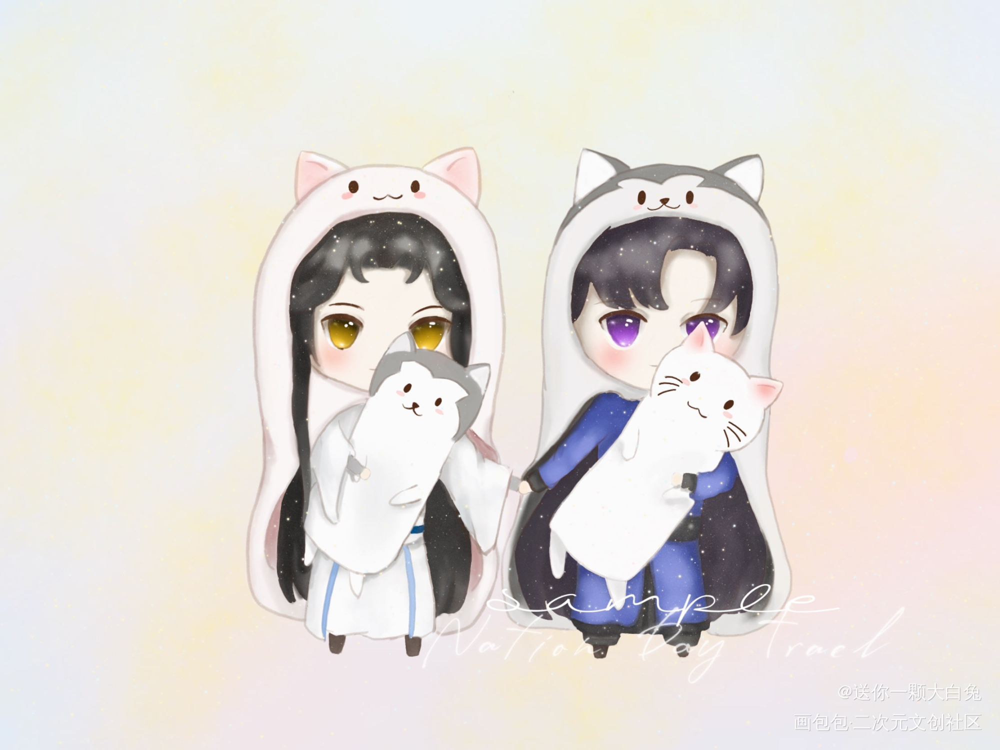 摸了个小埋版的晚宁和墨燃_二哈和他的白猫师尊绘画作品