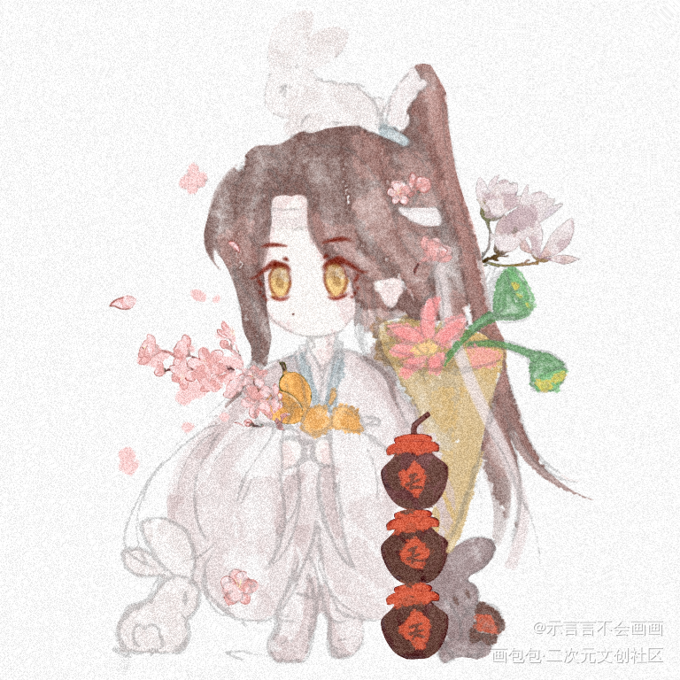 可爱小叽_魔道祖师忘羡蓝忘机水彩Q版我要上首推同人绘画作品