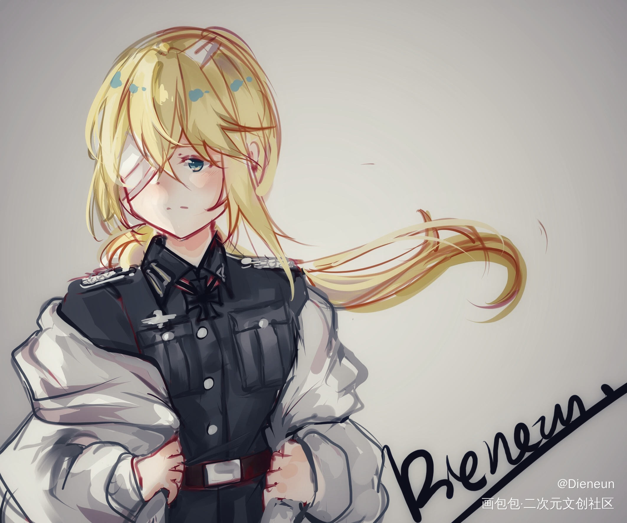 我将又去哪里追寻你的足迹_草稿流厚涂日系金发插画军服原创oc绘画作品