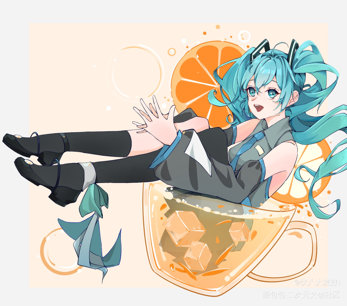 _初音未来平涂日系同人绘画作品