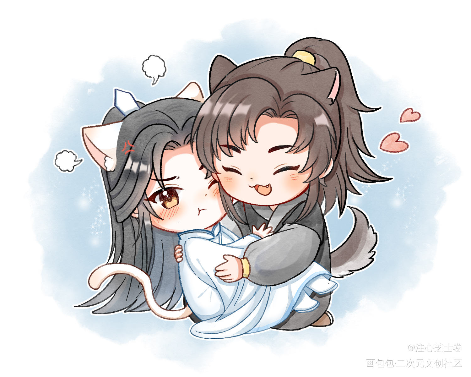 猫狗贴贴！_二哈和他的白猫师尊燃晚墨燃楚晚宁绘画作品