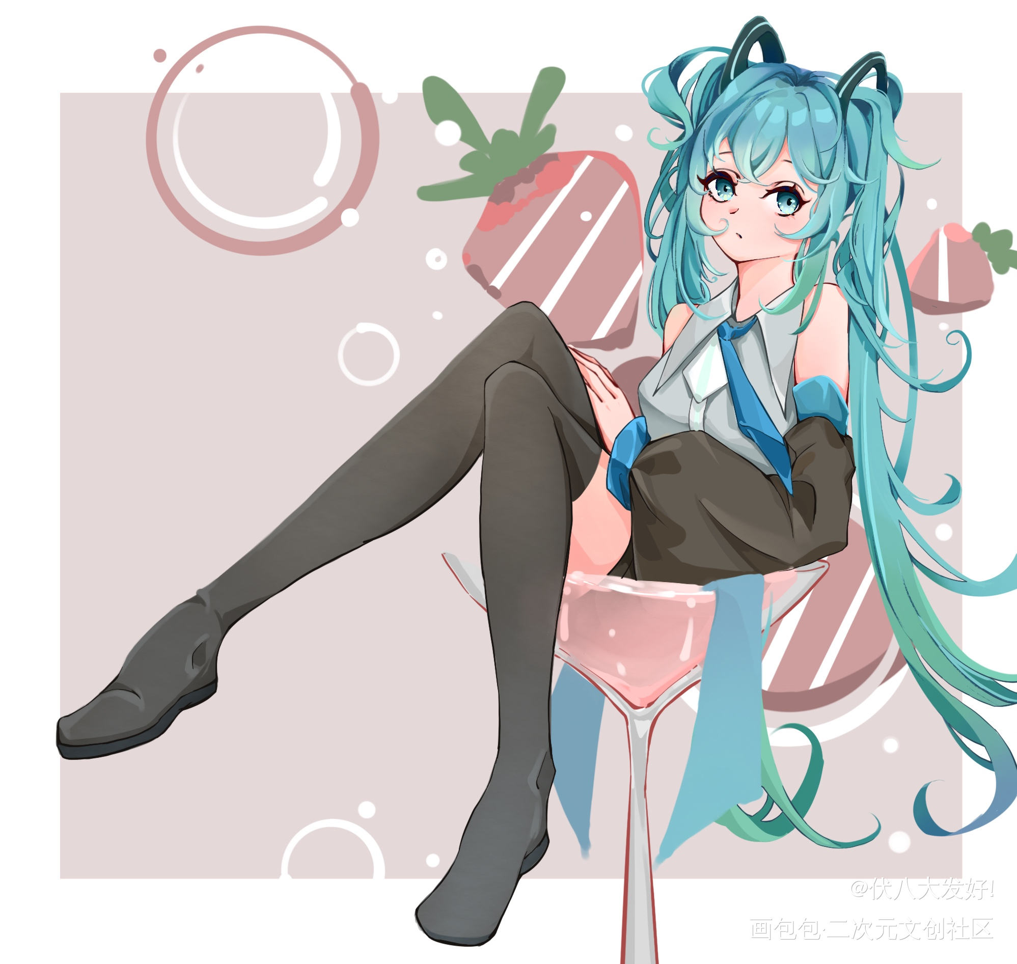 摸鱼_初音未来平涂日系同人绘画作品