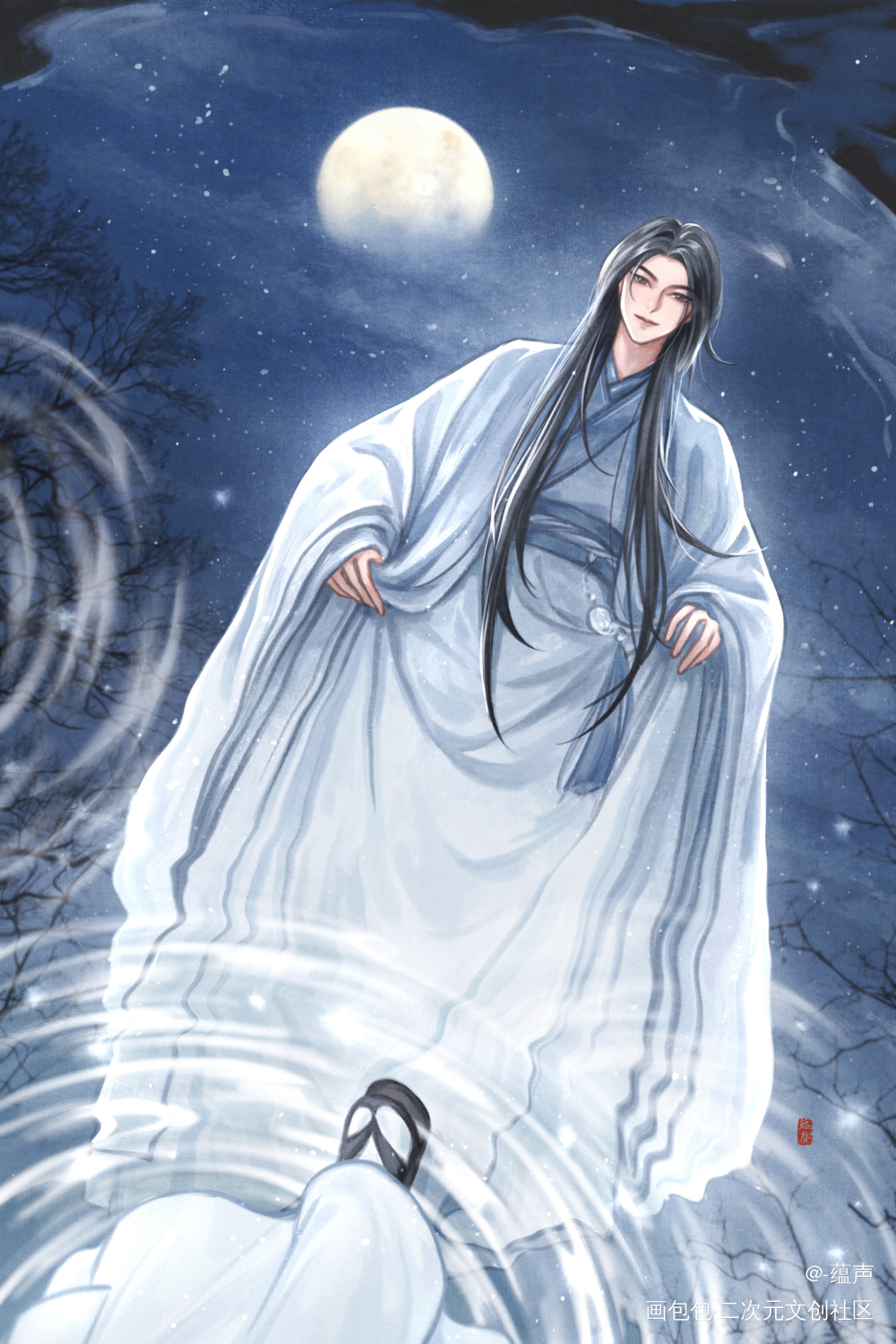 “这水中月可真好看。”_将进酒沈泽川沈兰舟绘画作品