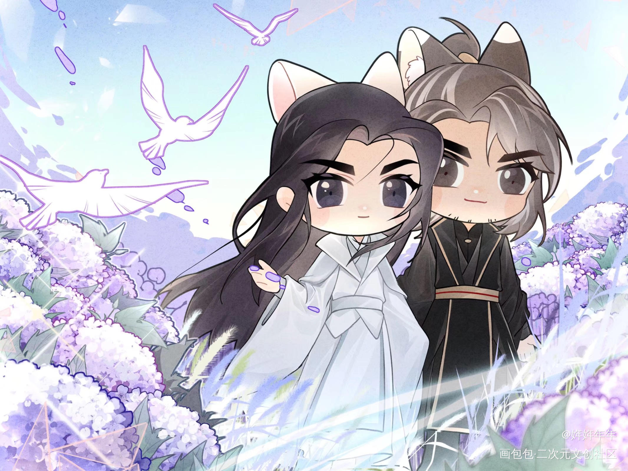 二哈_二哈和他的白猫师尊绘画作品