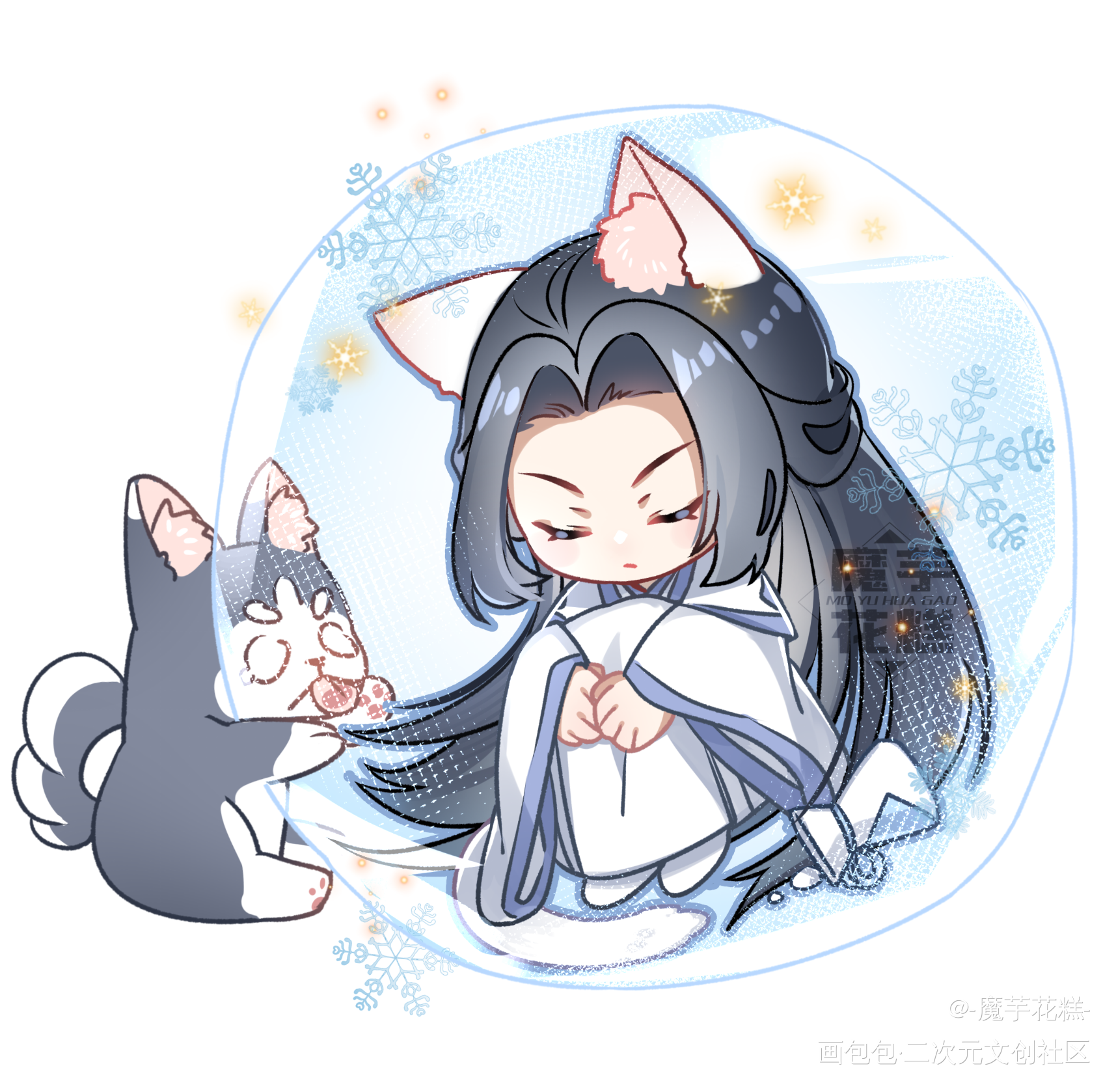 _二哈和他的白猫师尊燃晚墨燃楚晚宁日系Q版插画同人绘画作品