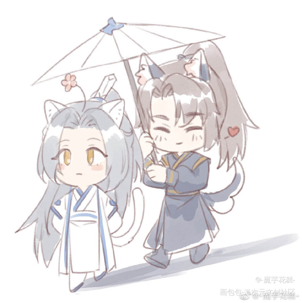 _二哈和他的白猫师尊燃晚墨燃楚晚宁日系Q版插画同人绘画作品