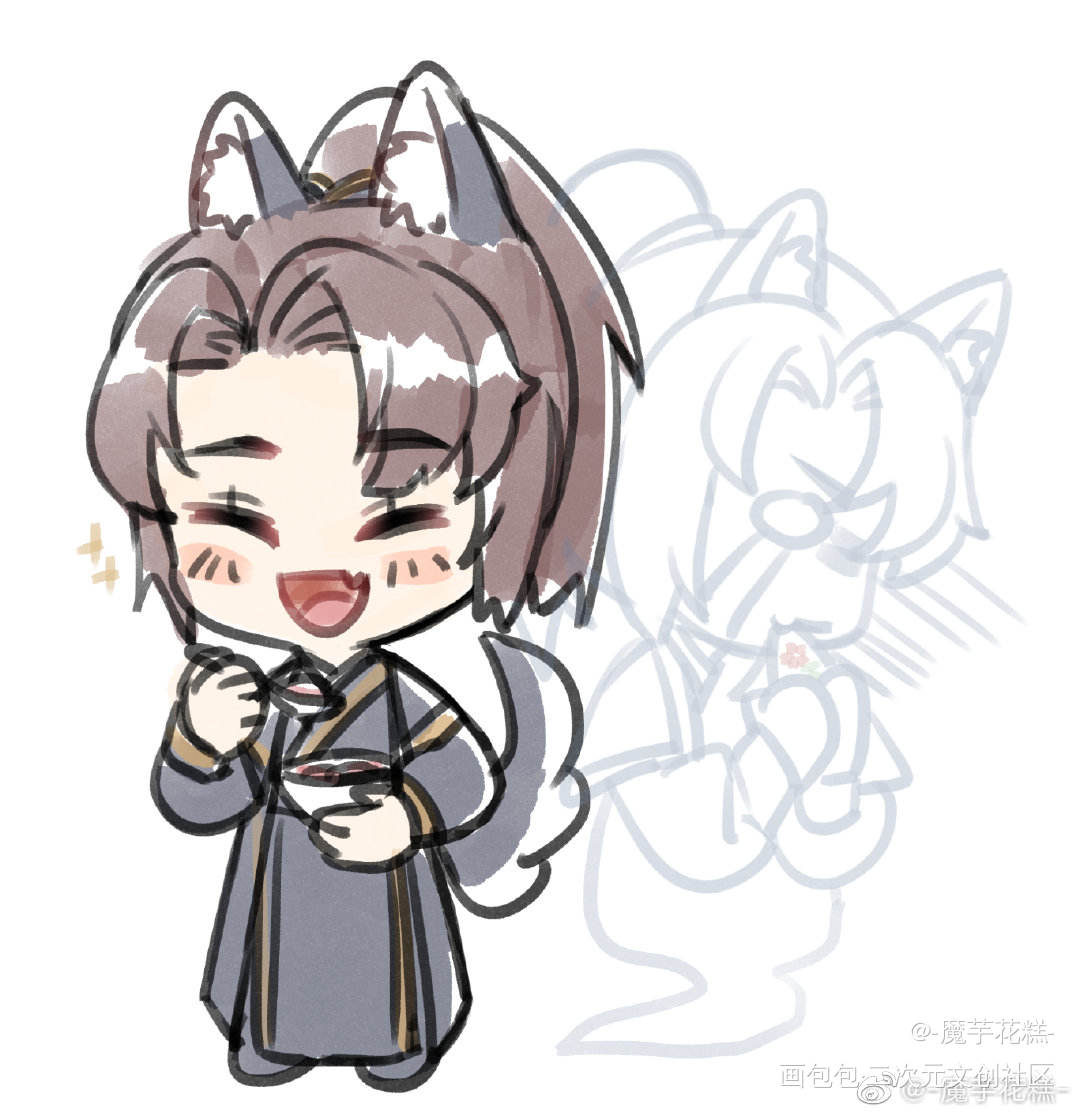 _二哈和他的白猫师尊燃晚墨燃楚晚宁日系Q版插画同人绘画作品