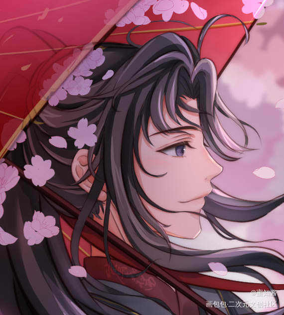 魔道忘羡同人《夜樱》进度_魔道祖师忘羡蓝忘机魏无羡古风平涂日系我要上首推插画同人绘画作品