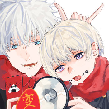 祝大家:_咒术回战狗卷棘五条悟五棘绘画作品